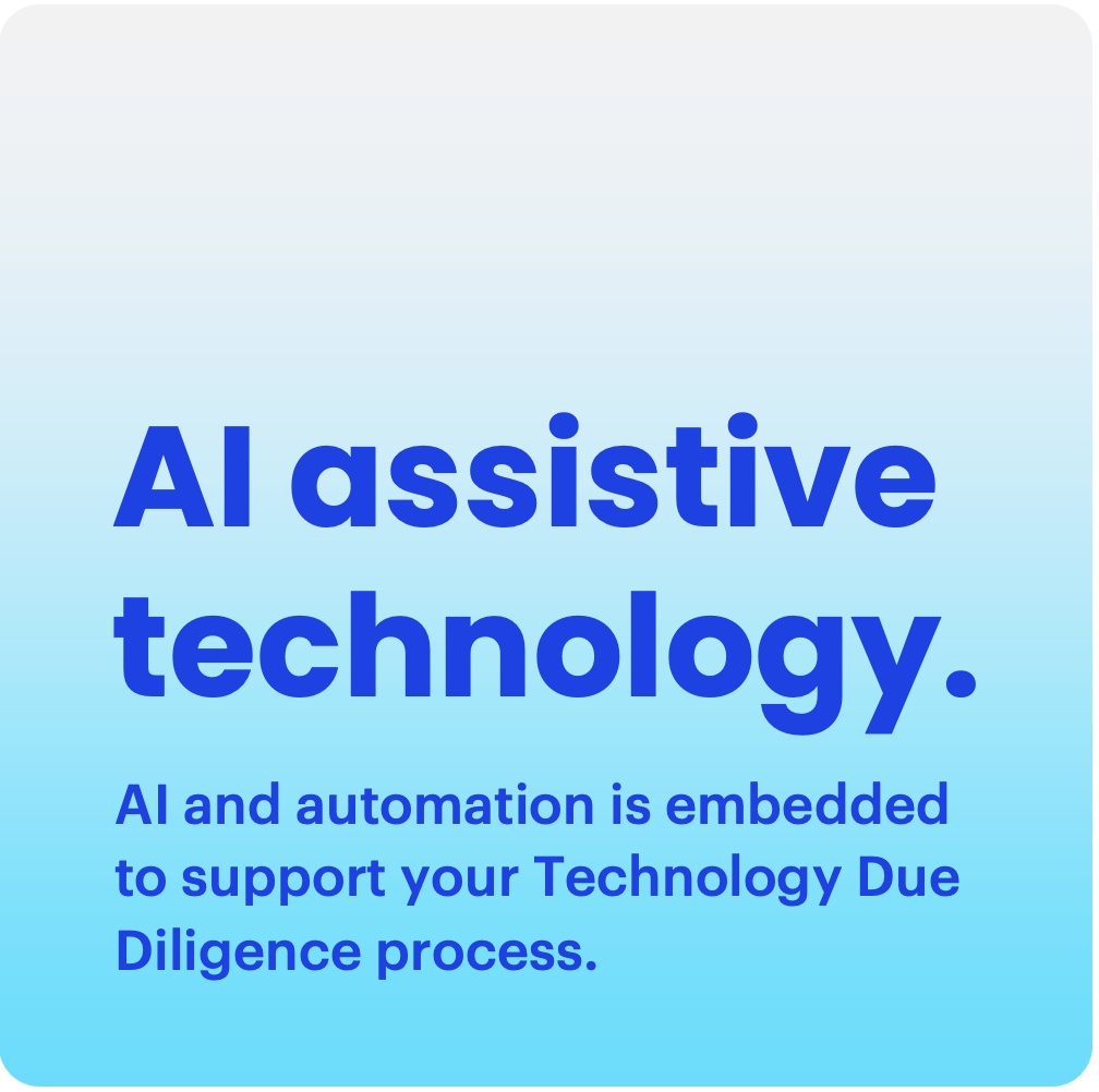 AI assistive technology. AI and automation is embedded to support your technology due diligence process.