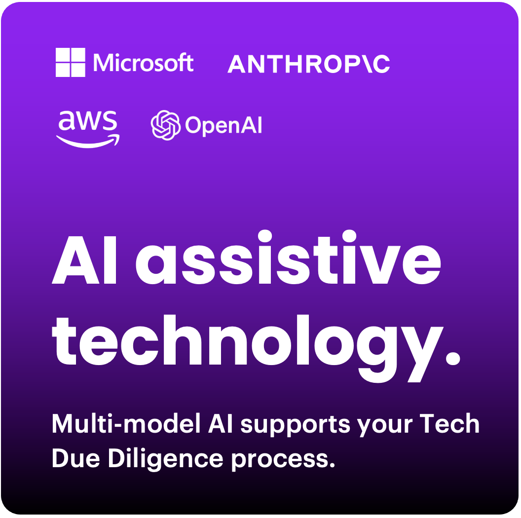 AL Assistive Technology, leveraging multi models from Microsoft, Anthropic, AWS, OpenAI, Google and Meta. AI supports your Tech Due Diligence Process.