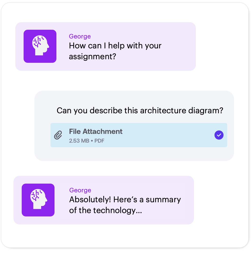 Have a conversation with George, our AI friendly due diligence bot.